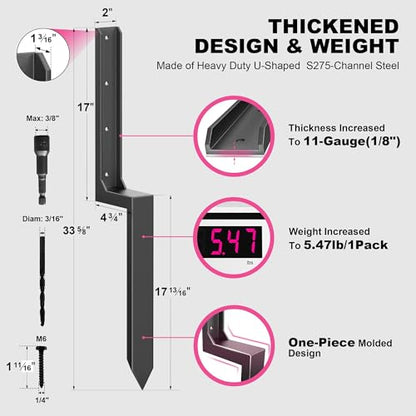 IRONBABE 33.62" Fence Post Repair Kit, Fix Tilted 4x4/6x6 Wood Posts, 6Pack - size: AS1-6Pack 35.18x7.06x7.57"