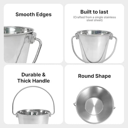 1 Quart Stainless Steel Bucket - Durable Metal Bucket 0.25 Gallon | Rust-resistant Bucket For Food Prep Cleaning Feeding & Watering Pets & Livestock - For Crates Kennel Cages & Fences - size: 1 Quart