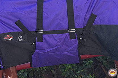 Winter Horse Turnout Blanket Hilason 600D Waterproof Rip-Stop Poly Fill Belly Wrap Shoulder Gussets Purple Black Cold Weather Horse Blanket - size: 66 In