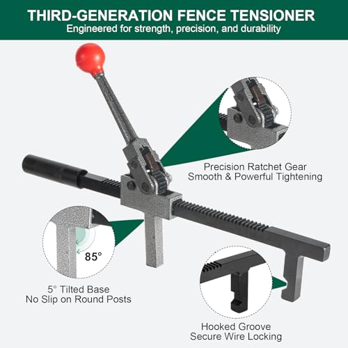 Chain Link Fence Stretcher Tool, Fence Puller, Tightener & Tensioner | Ratcheting Fencing Tool: 3–9.5 in range, 5° tilted base and hooked groove improve grip for one-person chain link fence setup