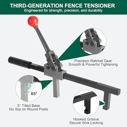 Chain Link Fence Stretcher Tool, Fence Puller, Tightener & Tensioner | Ratcheting Fencing Tool: 3–9.5 in range, 5° tilted base and hooked groove improve grip for one-person chain link fence setup