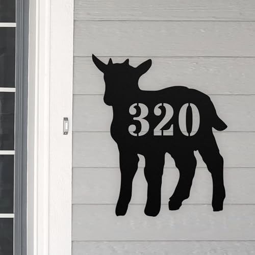 Personalized Pygmy Goat Address House Number Sign Farm Metal Wall Art, Custom Family Name Silhouette Plaque Monogram Sculpture Hanging Farmhouse Decor Housewarming Gift