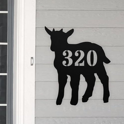 Personalized Pygmy Goat Address House Number Sign Farm Metal Wall Art, Custom Family Name Silhouette Plaque Monogram Sculpture Hanging Farmhouse Decor Housewarming Gift