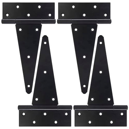 10 Inch T-Strap Gate Hinges, Shed Barn Door Hinges Heavy Duty, Black Tee Hinges for Wooden Fences, Yard Gate, Wrought Hardware Iron Rustproof (4 Pack/Set) - size: 10 Inch