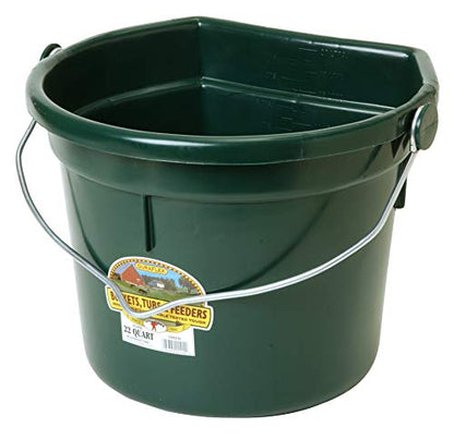 Little Giant® Plastic Animal Feed Bucket | Flat Back Feed Bucket with Knob Ball & Metal Handle | Made in USA | 22 Quarts | Green - color: Green