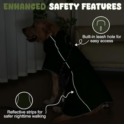 Dog Raincoat, Waterproof Dog Coat with Polar Fleece Lining - color: Army Green, size: Small