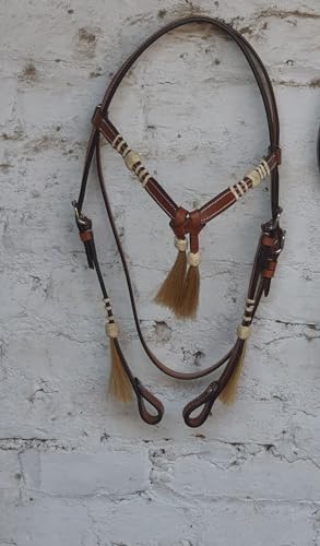 Leather Bridle Western Tack Full Grain Leather Adjustable Bridle for Horse Horse Knotted Browband Headstall with Reins 78Rawhide - Brown