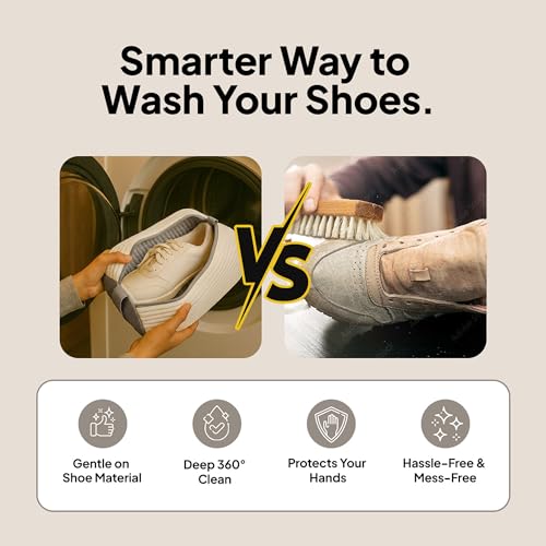 Shoe Washing Bag for Laundry Machine – Heavy-Duty Sneaker Laundry Bag Protector with Thick Microfiber Cushion, Zipper Cover & Mesh Sides – Shoe Cleaner Bag for Washer & Dryer (White) - color: White