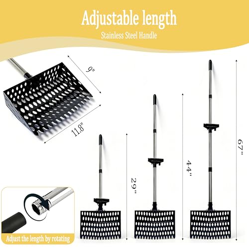 XCL Chicken Poop Scooper, Chicken Coop Scoop & Rake 2-in-1, Chicken Coop Rake with Ergonomic Grip, Sifting Shovel for Poop and Bedding Shavings, for Livestock Farming Such as Chicken Duck (Black) - color: Black