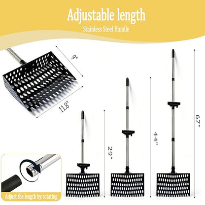 XCL Chicken Poop Scooper, Chicken Coop Scoop & Rake 2-in-1, Chicken Coop Rake with Ergonomic Grip, Sifting Shovel for Poop and Bedding Shavings, for Livestock Farming Such as Chicken Duck (Black) - color: Black