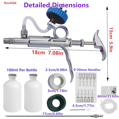 5ml Continuous Self-Refilling Livestock Syringe, 10 Needles Included