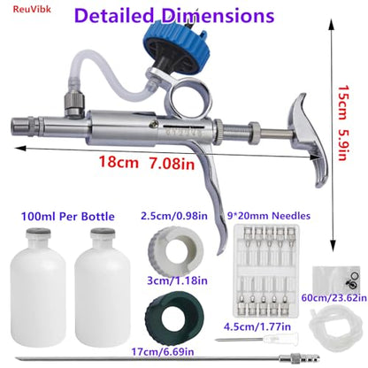 5ml Continuous Self-Refilling Livestock Syringe, 10 Needles Included