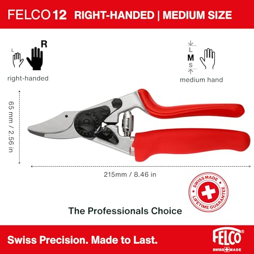 Felco F-12 Pruning Shears – 7.9" Garden Clippers with Anvil & Bypass Blades | Hand Pruners for Gardening | Garden Tool Cutter with Forged Aluminum Handle, Alloy Steel Blade, Medium Hand Fit - size: F12 Medium Rotating Handle