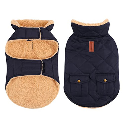 Queenmore Warm Puffer Dog Jacket Thick Plush Quilting Small Winter Coat - color: Dark Navy, size: Small