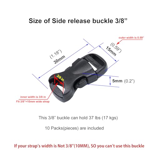 Quick Side Release Buckle, Heavy Duty Plastic Snap Buckle Clip Clasp Fasteners for Backpack Strap - style: 3/8"(10mm) - 10 Pieces