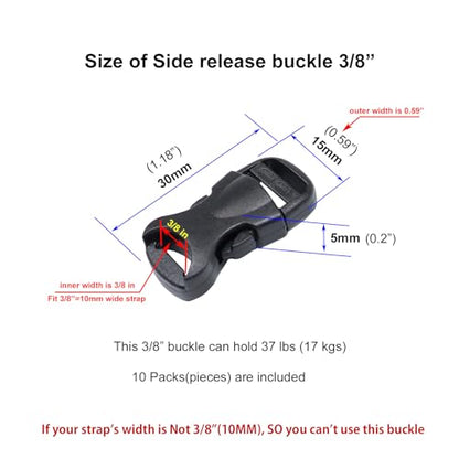 Quick Side Release Buckle, Heavy Duty Plastic Snap Buckle Clip Clasp Fasteners for Backpack Strap - style: 3/8"(10mm) - 10 Pieces