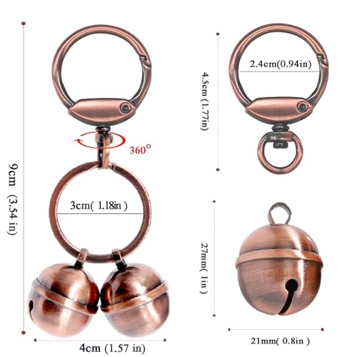 2 Extra-Loud Copper Dog Bells for Medium-Large Dog Collars - color: Glossy Copper+Copper, size: Large