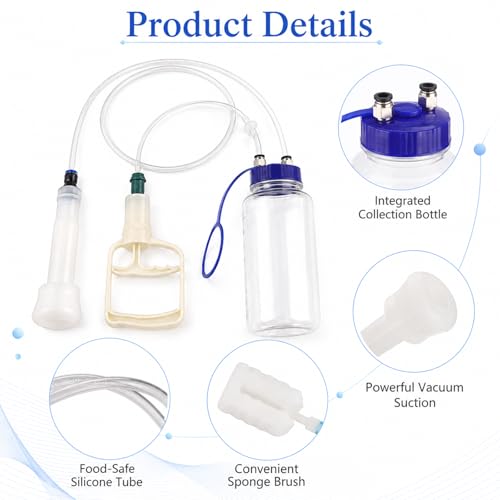 Goat Milker Hand Pump,Manual Milking Machine for Cattle & Sheep Cows,Portable Machine Farm Supplies Equipment Milker with 12.2 in Short Tube & 48.43 in Long Tube, 33.82 fl oz Collection Bottle