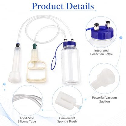 Goat Milker Hand Pump,Manual Milking Machine for Cattle & Sheep Cows,Portable Machine Farm Supplies Equipment Milker with 12.2 in Short Tube & 48.43 in Long Tube, 33.82 fl oz Collection Bottle