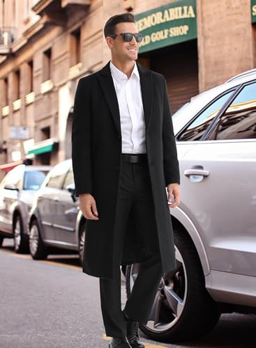 APTRO Men's Full Length Trench Coat Long Wool Overcoat Winter Windbreaker - color: Solid Black, size: X-Small