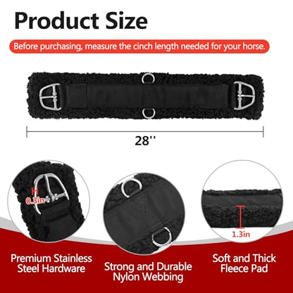 Western Cinch Horse Girth 28" to 34", Soft 33mm Thick Fleece Padding, Black - size: 28 Inch-Black