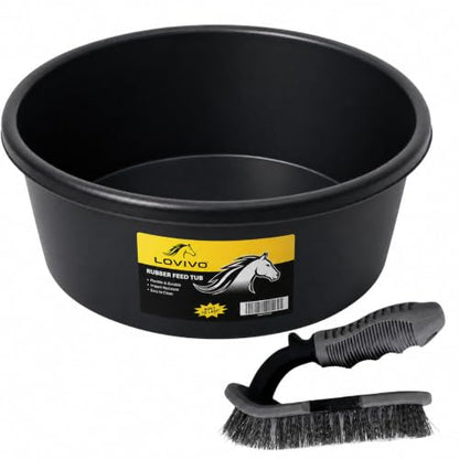 1 Pcs 1 Gallon Rubber Feed Pan with Cleaning Brush for Animals - size: 1 gallon 1PCS