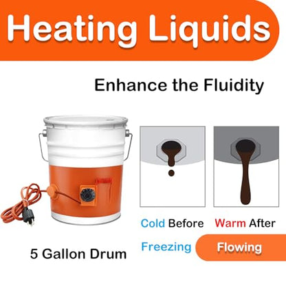 5 Gallon Bucket Heater, Steel Drum Barrel Heater Band Pad 5gal Kit with Thermostat for Metal Bucket Oil Lube Water 120 Volt 800 Watt