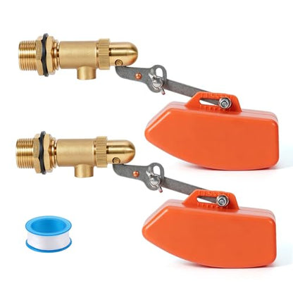 2 Pack Brass Float Valve 3/4 Inch, Auto Water Level Control, No leakage | Water Float Valve with Adjustable Arm, Auto Shut off Pool Pond Float Ball Valve for Trough,Fountains,Water Tank,Aquariums - color: 3/4 in Orange