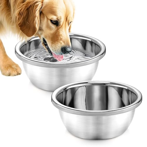 MEWTOGO 2 Pcs 1 Gallon Food Grade Stainless Steel Large Dog Bowls - size: 1 Gallons