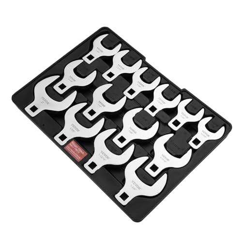VEVOR Crowfoot Wrench Set, 1/2" Drive 14-Piece SAE (1-1/16" - 2") Crows Foot Wrench Set with Storage Tray, 40CR Material with Laser Etched Sizing, for Mechanical Maintenance and Repairs - size: 1/2" 14 PCS