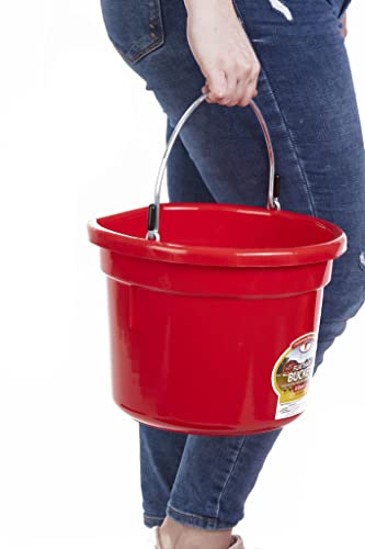 Little Giant® Flat Back Plastic Animal Feed Bucket | Animal Feed Bucket with Metal Handle | Horse Stall Feeding and Watering Supplies (Red, 8 Quart) - color: Red, size: 8 Quart