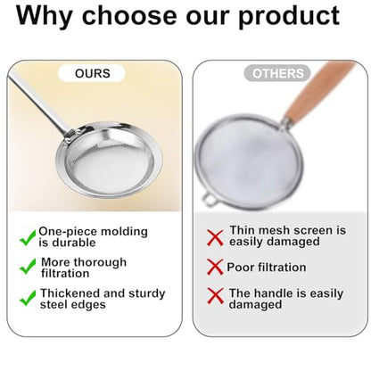 Fine Mesh Stainless Steel Sieve Colander(2 Pack, Large+Small)