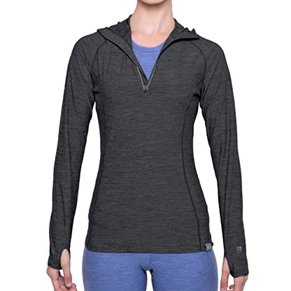 MERIWOOL Women’s Base Layer Hoodie Lightweight Merino Wool Long Sleeve Thermal - color: Charcoal Gray, size: Medium