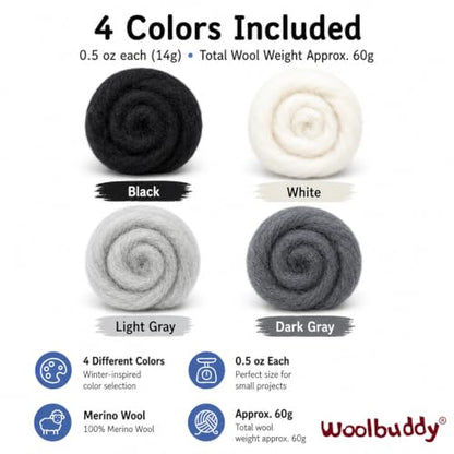 Woolbuddy Wool Roving Kit for Needle Felting (Winter) 4 Colors Natural Wool - color: Wool Bag Winter