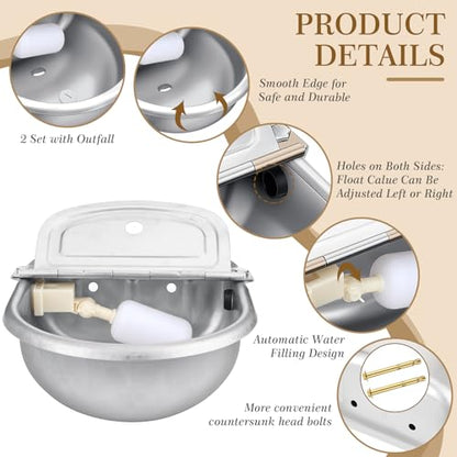 Bokon 4 Set Stainless Steel Automatic Livestock Waterer for Horses Dogs