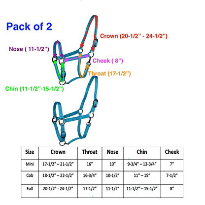 Majestic Ally Pack of 2 Adjustable Halter for Horses–Adjustable Chin and Crown– Sewn-in Throat Snap Hook- Heavy Duty Rose Gold or Black Nickel Finish Hardware–Full - color: Purple