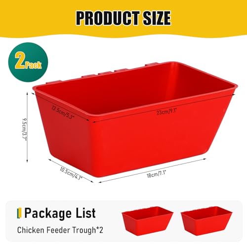 2 Pack Chicken Feeder Waterer 2.5 Quart Hanging Poultry Feeders Trough - color: Red