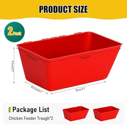 2 Pack Chicken Feeder Waterer 2.5 Quart Hanging Poultry Feeders Trough - color: Red