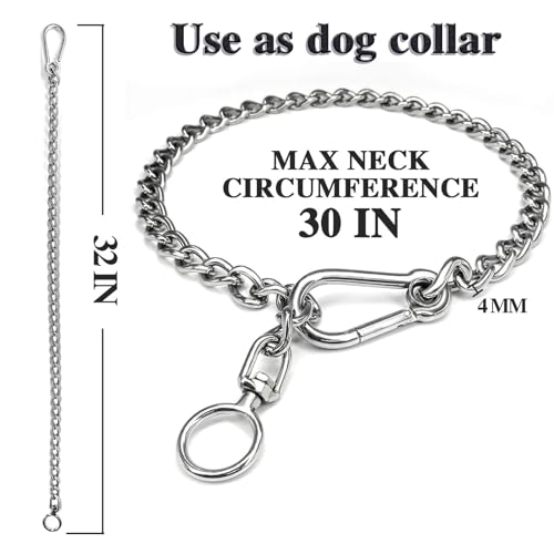 Dog Chain Leash, 304 Stainless Steel Short Lead Metal Heavy Duty Chain DIY Double Dog Leashes Self-Assembly Leashes Extension&Coupler. (304 S/S 32in x 4mm) - size: 304 S/S 32in x 4mm