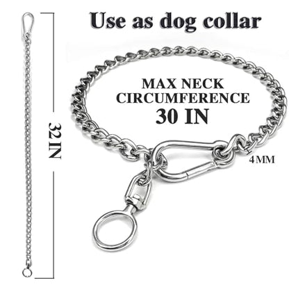 Dog Chain Leash, 304 Stainless Steel Short Lead Metal Heavy Duty Chain DIY Double Dog Leashes Self-Assembly Leashes Extension&Coupler. (304 S/S 32in x 4mm) - size: 304 S/S 32in x 4mm