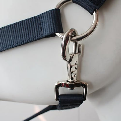 Heavy Duty Soft Nylon Horse Halter, Padded and Adjustable, Chin and Throat Snap Hook Halters for Horses, Heavy-Duty Metal Buckle - color: Dark Blue