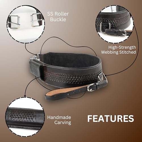 Hulara Western Carved Leather Rear Flank Back Saddle Girth Cinch Belt with Bucking Strap Comfytack |Premium Flank Cinch Belt Leather Horse Girth - color: Black
