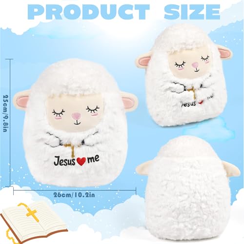 Lamb Jesus Plush Toy: 8-Inch Soft Holiness Sheep Stuffed Animal with Jesus Loves Me and Cross Embroidery, Baptism and First Communion Gifts, Christian Prayer Pillow for Kids Baby Girls Boys - style: Jesus Lamb