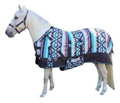 Challenger Horse 1200D Turnout Waterproof Fleece Lined Medium Winter Blanket Serape 3B100LG - color: Brown Serape, size: 70 inches