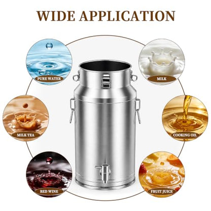 304 Stainless Steel Water Dispenser with Faucet, Thickened Milk Can with Handle, Sealing Ring and Instruction Manual, 20L Stainless Steel Water Jug for Milk, Water, Tea, Juice and Beverage Storage - size: 20L Milk Can