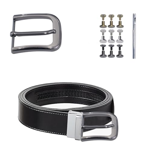 Belt Buckle Replacement Kit for Men Including 2 Pcs 1.5" (40mm) Metal Belt Head, 9 Sets Screws and 1 Piece Hollow Hole Punch, Single Prong Square Replacement Buckle