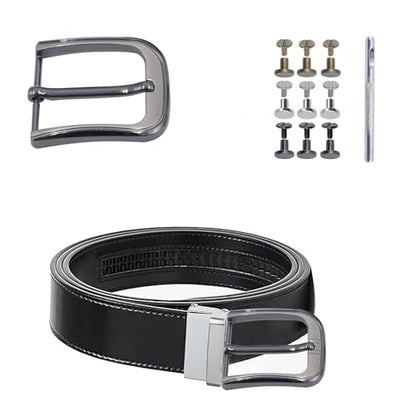 Belt Buckle Replacement Kit for Men Including 2 Pcs 1.5" (40mm) Metal Belt Head, 9 Sets Screws and 1 Piece Hollow Hole Punch, Single Prong Square Replacement Buckle