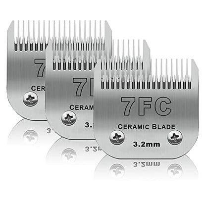 7FC Dog Grooming Ceramic Blades,Compatible with Andis,Oster A5,Wahl KM10 | Size 7FC Detachable Ceramic Blade 1/8-Inch 3.2MM Cut Length,3 Pack - size: 3pc 7FC:1/8''(3.2mm)