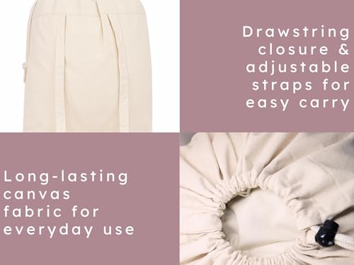 PurpleEssences Cotton Laundry Drawstring Bag, 15x28 In, Set of 1 - Natural - size: 15 x 28 Inch
