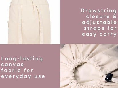 PurpleEssences Cotton Laundry Drawstring Bag, 15x28 In, Set of 1 - Natural - size: 15 x 28 Inch
